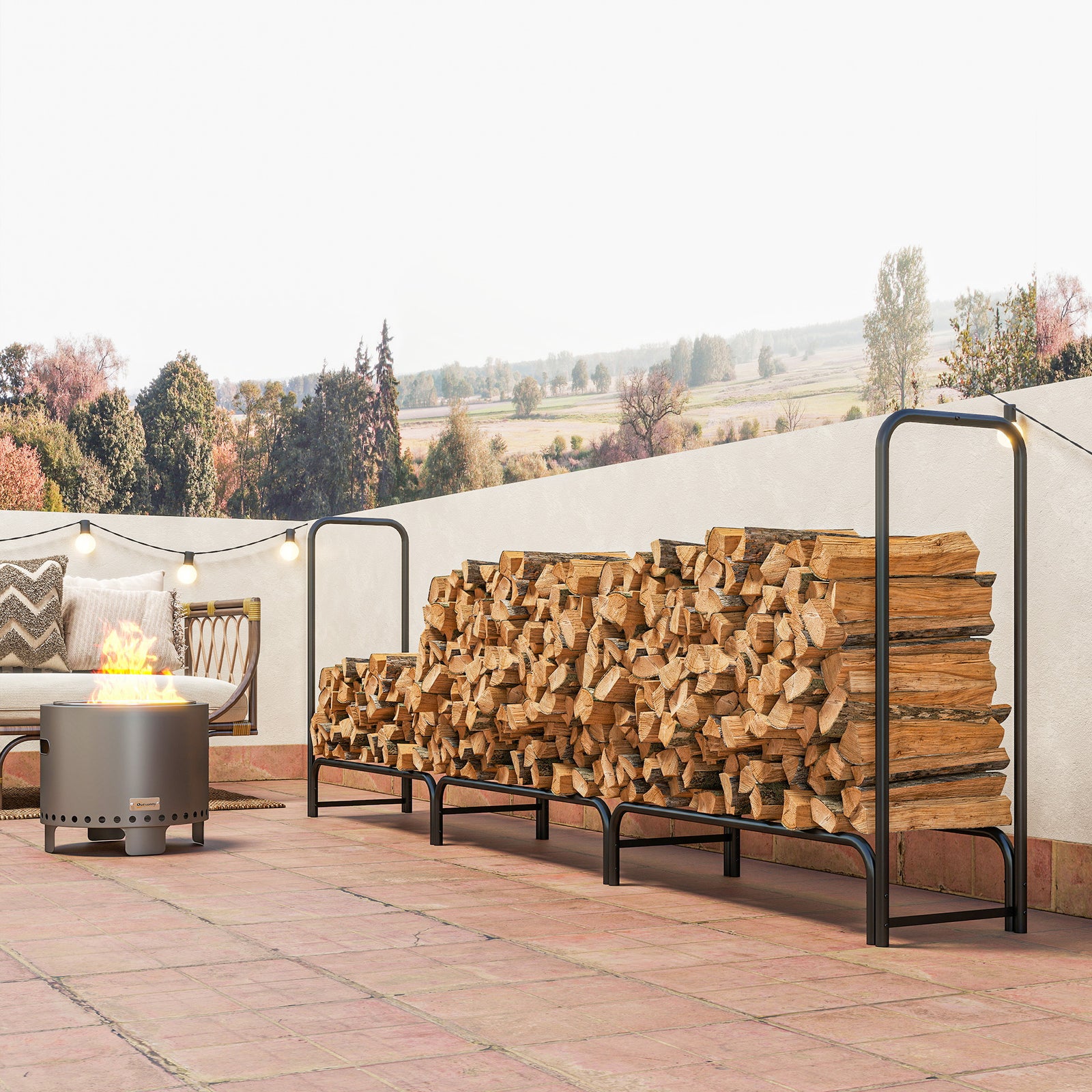 Metal Firewood Rack, Log Holder, 300 X 36 X 99 Cm | Green
