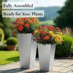 Zinc Galvanised Tall Flared Tapered Square Planter | 40cm x 40cm x 90cm | Silver