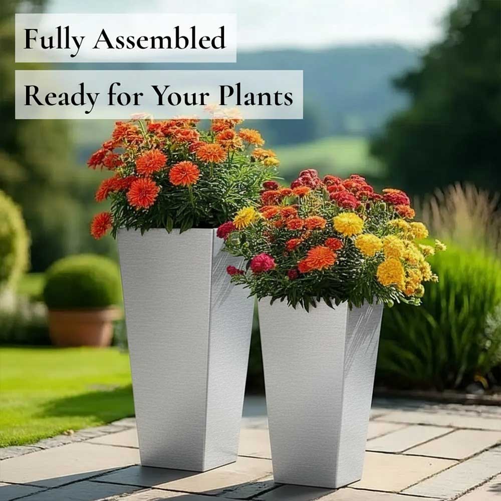 Zinc Galvanised Tall Flared Tapered Square Planter | 40cm x 40cm x 90cm | Silver