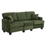 Corduroy 3-seater Couch For Living Room With Cup Holders, Wooden Frame, Soft Cushions, Modern Sofa | Green