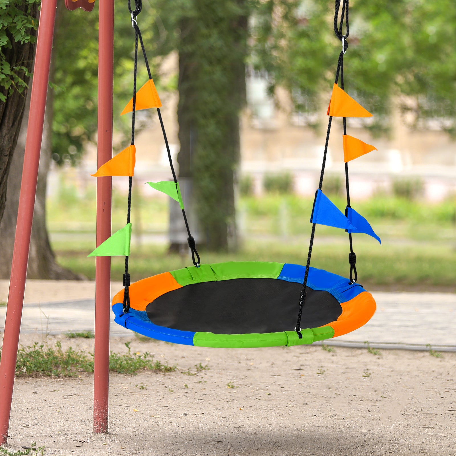 Saucer Tree Swing Metal Tube Adjustable Rope Garden Blue Green Orange