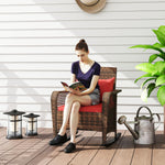 Garden Rocking Chair, Rattan Rocker With Cushions | Red