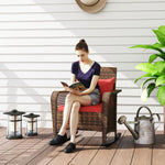 Garden Rocking Chair, Rattan Rocker With Cushions | Red