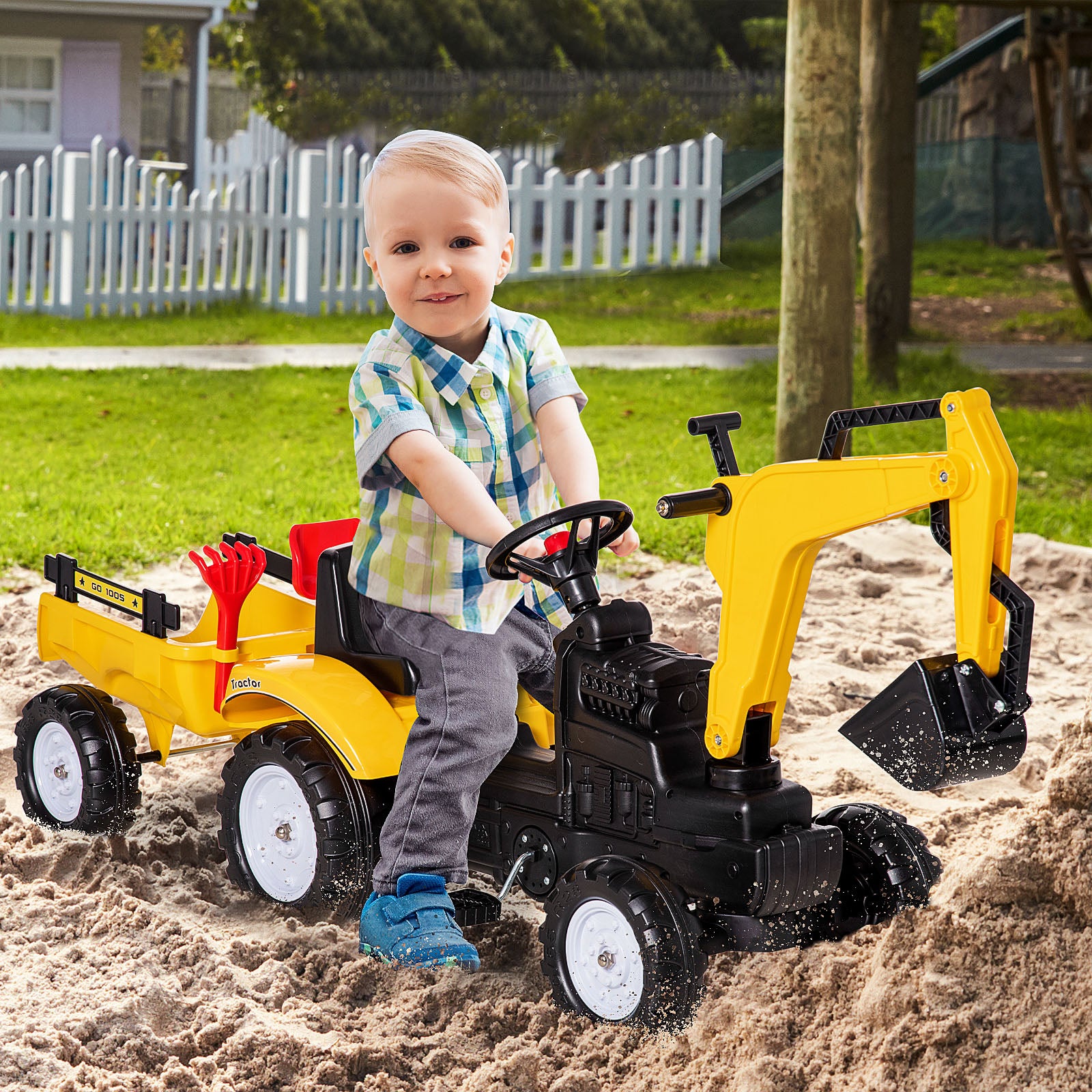 Kids Pedal Go Kart Children Ride On Digger Tractor Toy Car For 3-6 Years