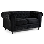 Chesterfield Scroll Arm Velvet Sofa 2 Seater | Black
