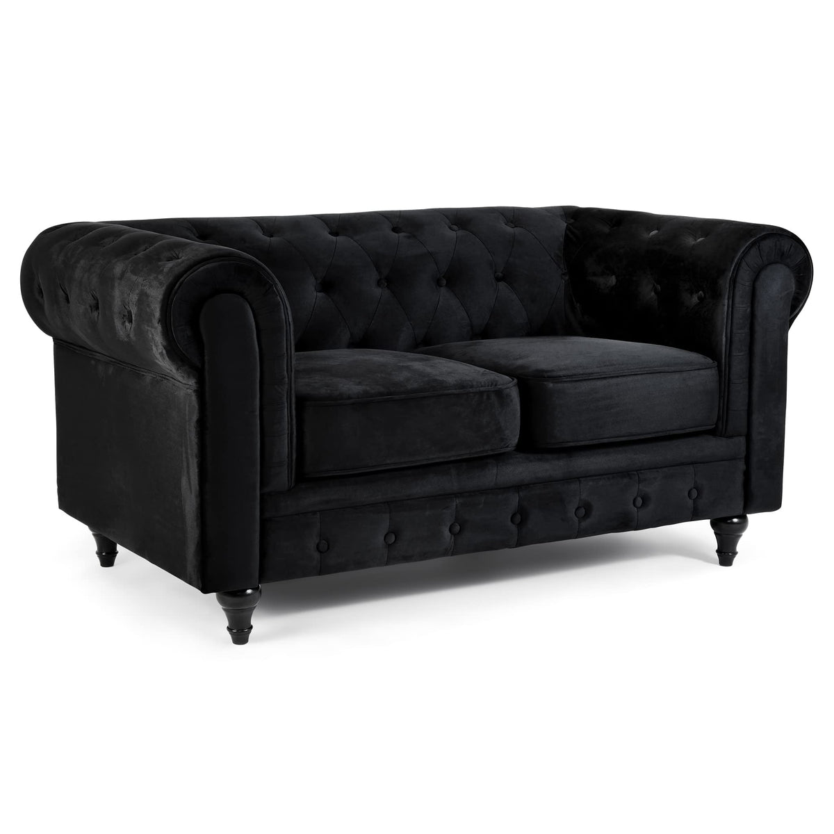 Chesterfield Scroll Arm Velvet Sofa 2 Seater | Black