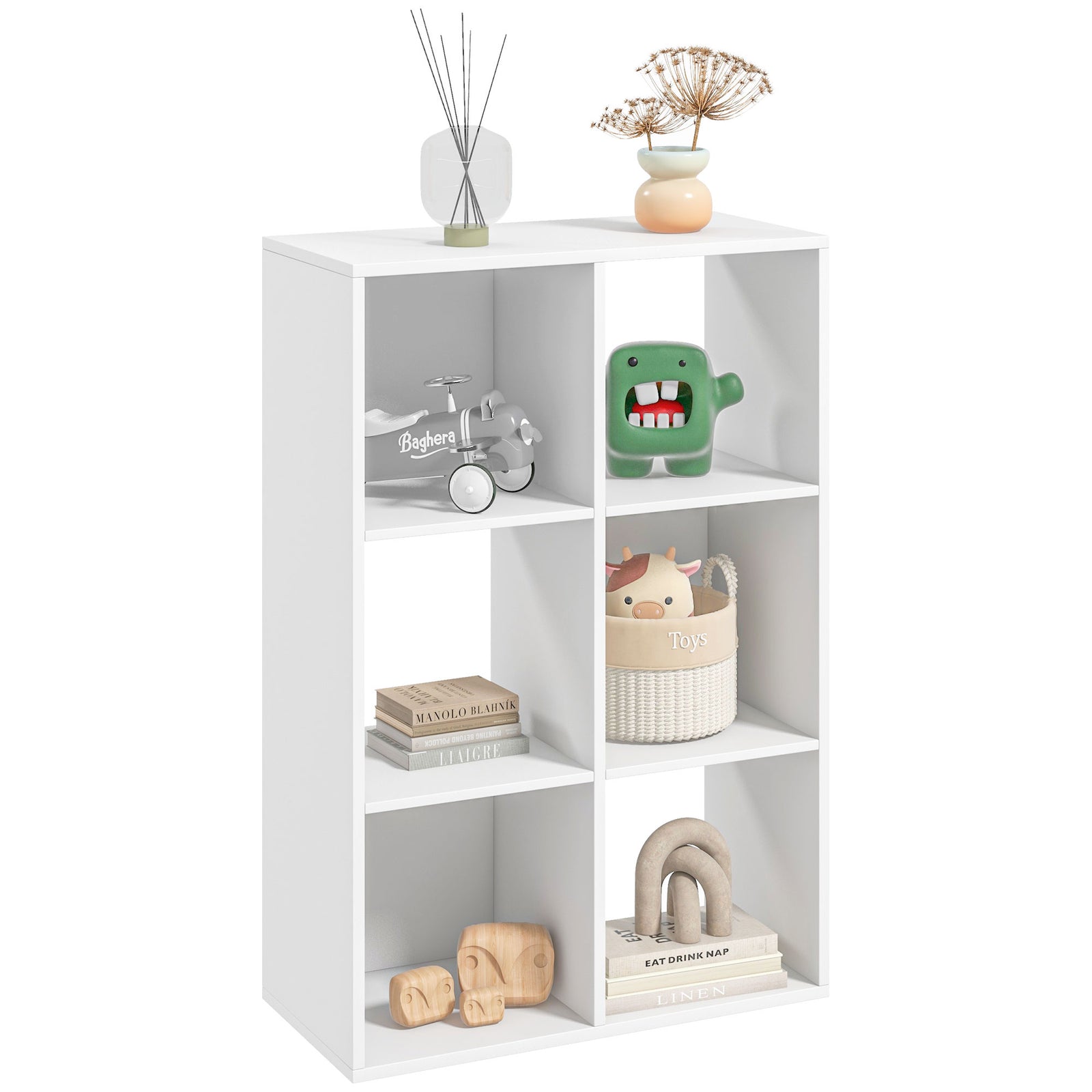 Storage Cabinet Bookcase 6 Cube With Shelves Home Office | One Size | White