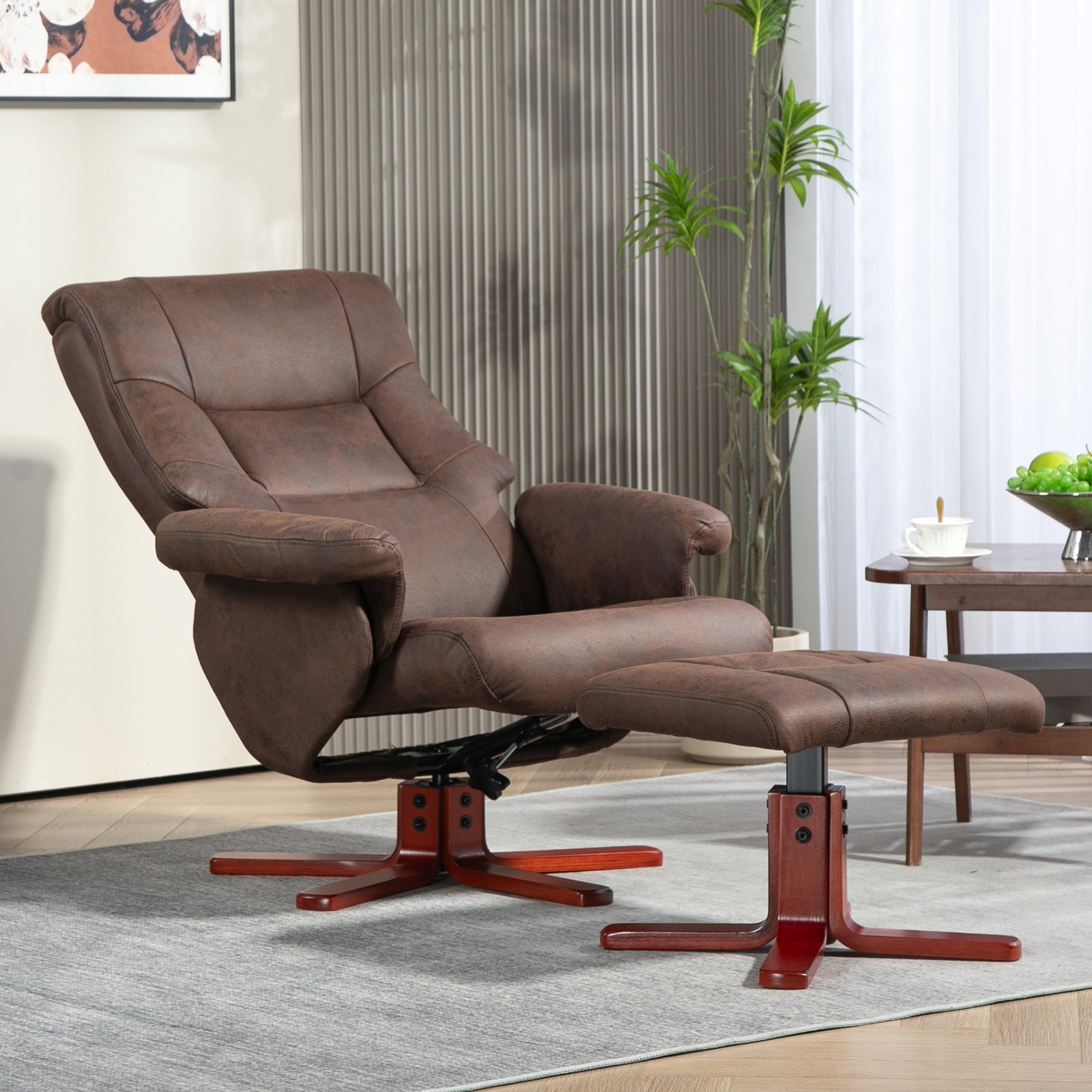 135 Degree Reclining Armchair With Footstool For Living Room | One Size | Brown