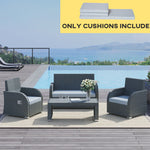 3pcs Rattan Garden Seat Cushions Pads For Patio Furniture | Gray