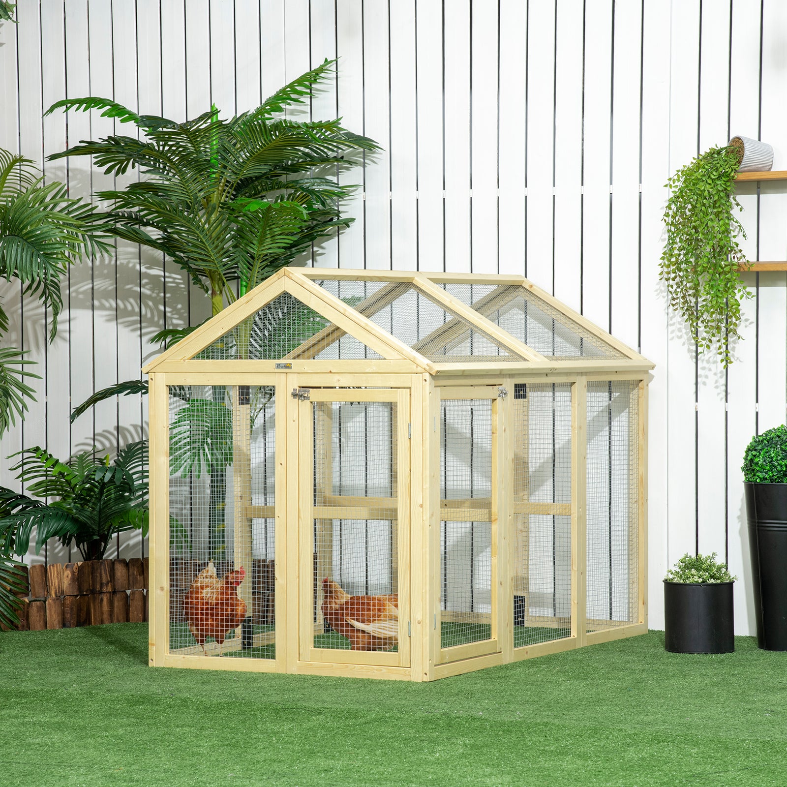 Pawhut Chicken Run, Wooden Chicken Coop W/ Combinable Design | Brown
