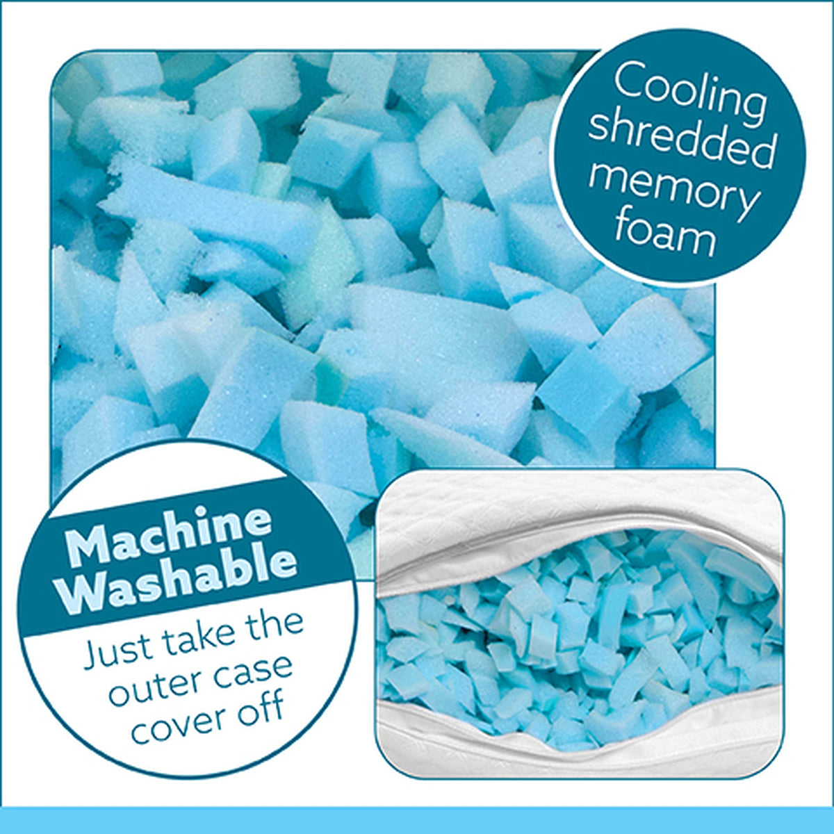 Cooling Memory Foam Pillow 70x45cm Adjustable Orthopaedic Support Washable Cover | Set of 1 | White