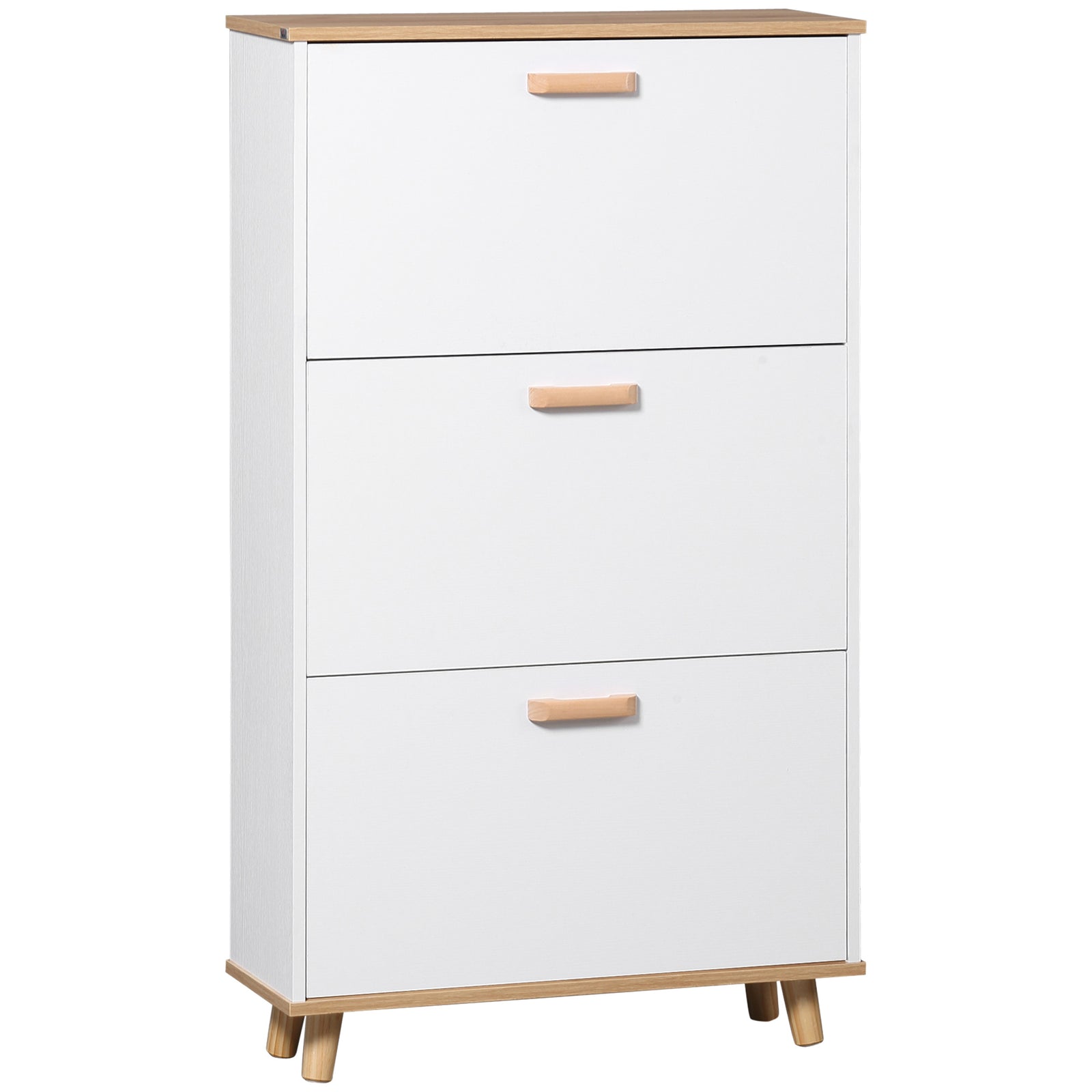 12 Pair Slim Shoe Storage Cabinet W/ 3 Flip Drawers | One Size | White