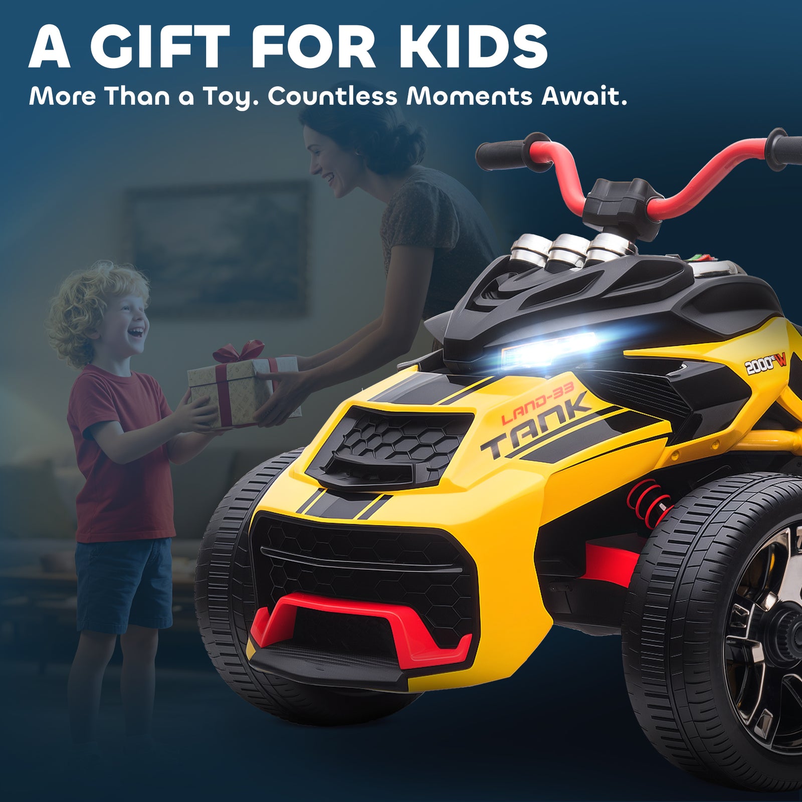 12v Kids Electric Ride On Car, Battery Powered Ride On Atv | Yellow
