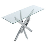 Rectangular Tempered Glass Dining Table With Chrome Cross Legs | Small
