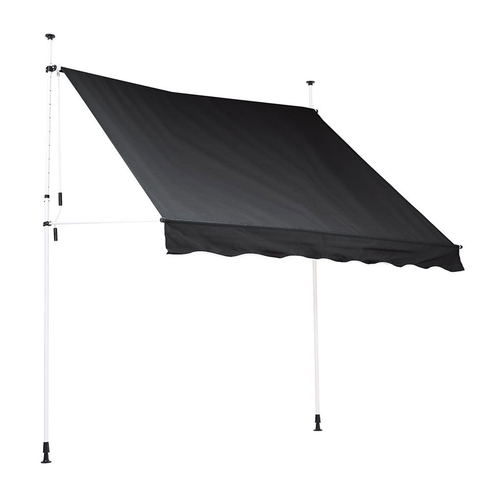 2-3m Black Outdoor Patio Retractable Awning - Sun & Rain Protection | Large | Black