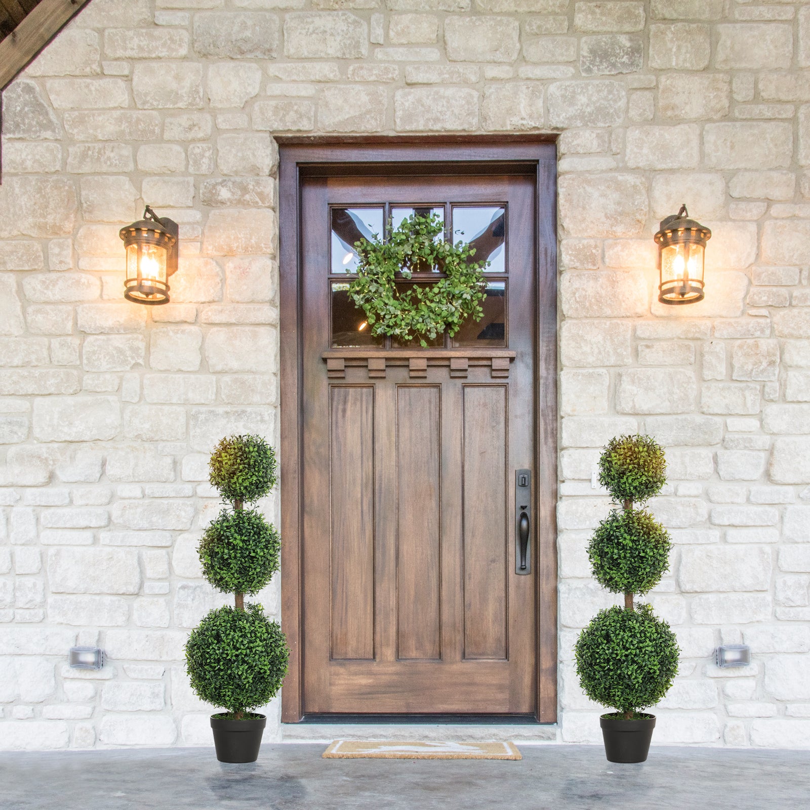 Set Of 2 Decorative Artificial Plants Boxwood Trees In Pot