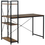Computer Desk Laptop Table W/4-tier Bookshelf Metal Frame | Pale Brown
