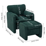 Chenille Upholstered Armchair With Footstool | Green