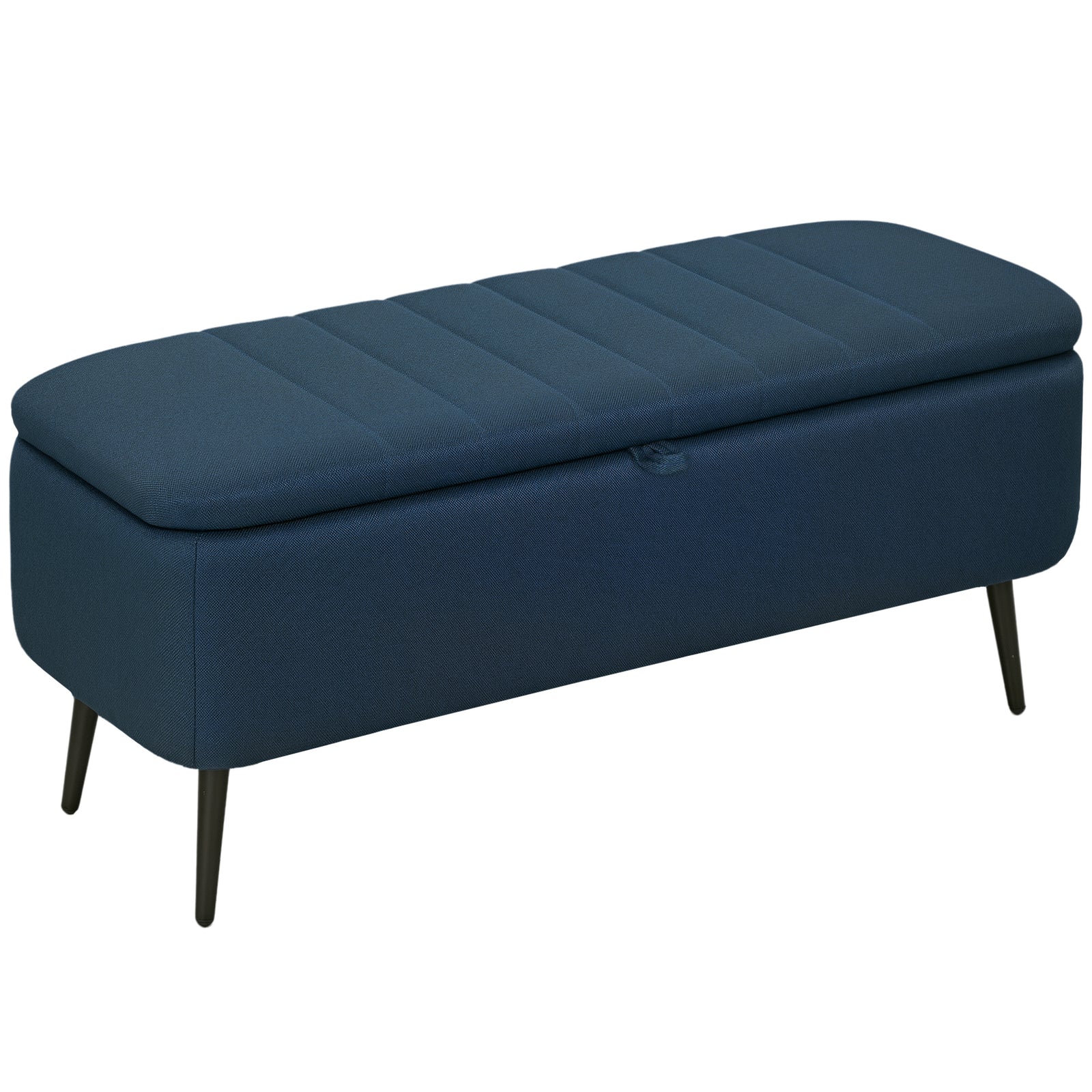 Storage Ottoman Bench, Linen Fabric Footstool With Steel Legs | Blue