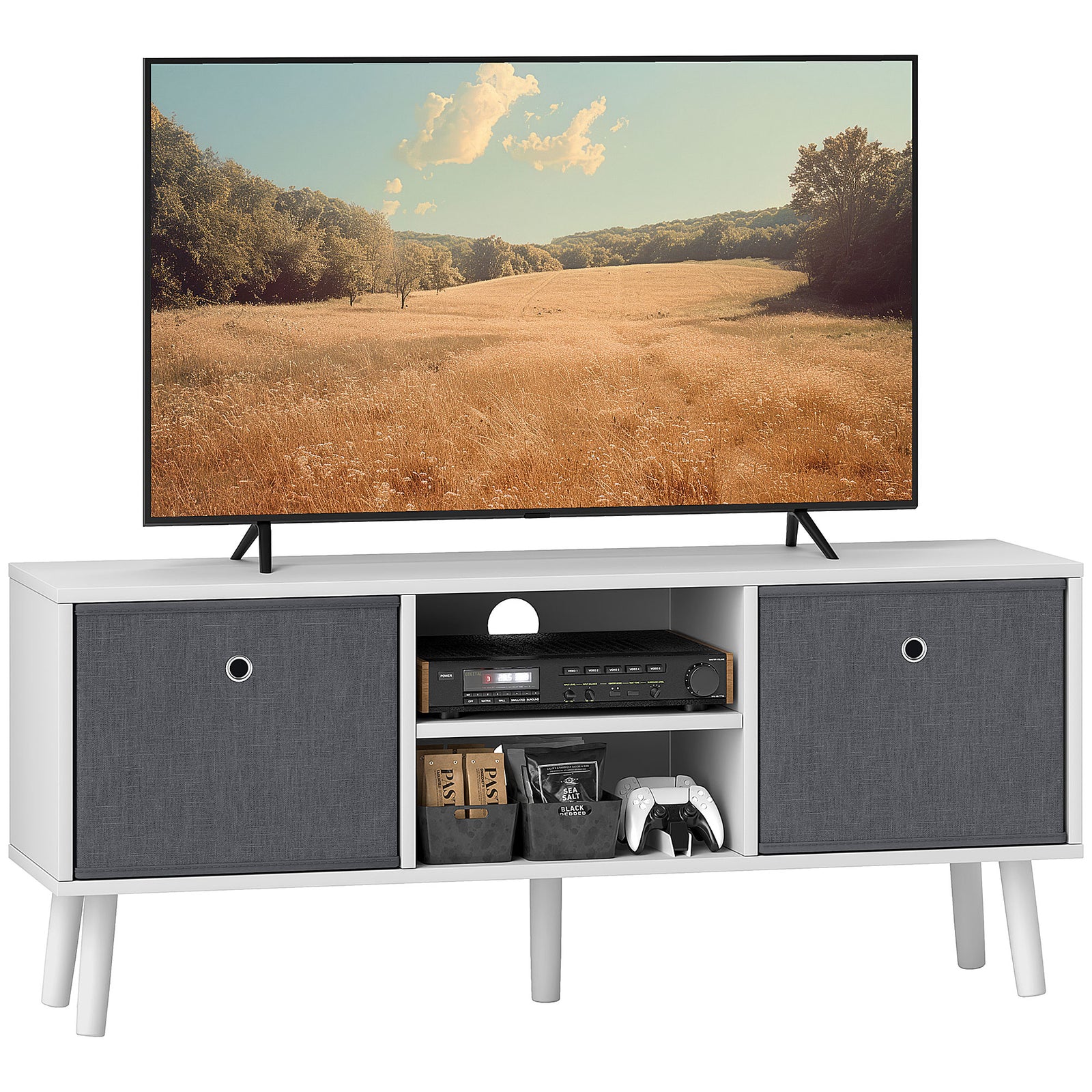 Modern Tv Cabinet Stand W/ Shelves & Drawers, Bedroom | One Size | Gray
