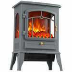 Electric Fireplace Stove With Realisric Log Flame Effect | Grey