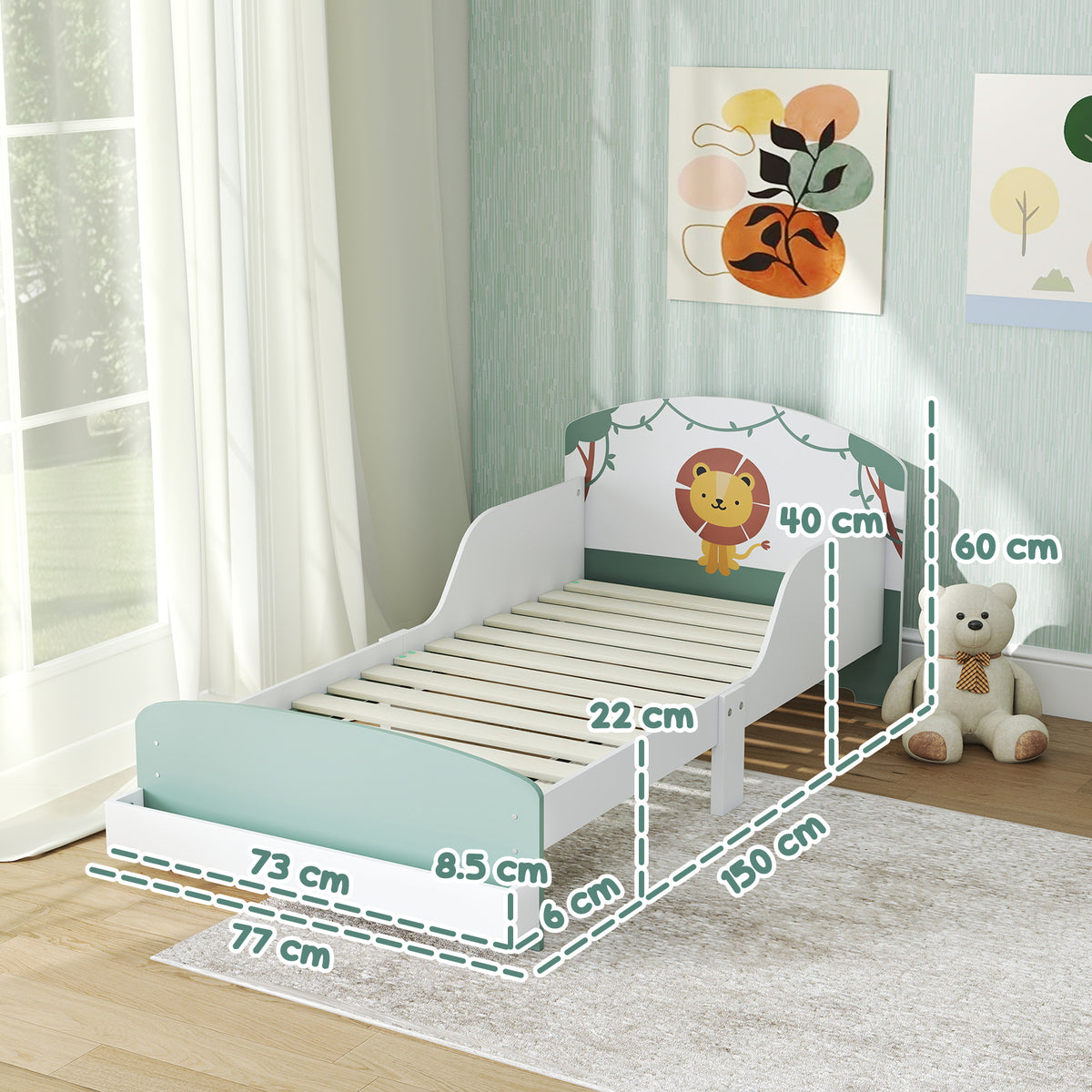 Toddler Bed, Lion-themed Kids Bed Frame With Storage | Green