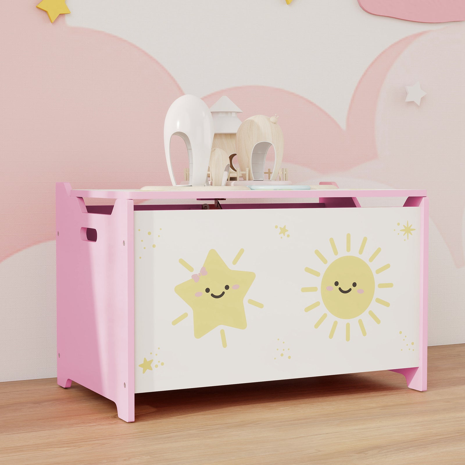 Toy Box With Lid, Safety Hinges For Kids, Nursery, Bedroom | Pink