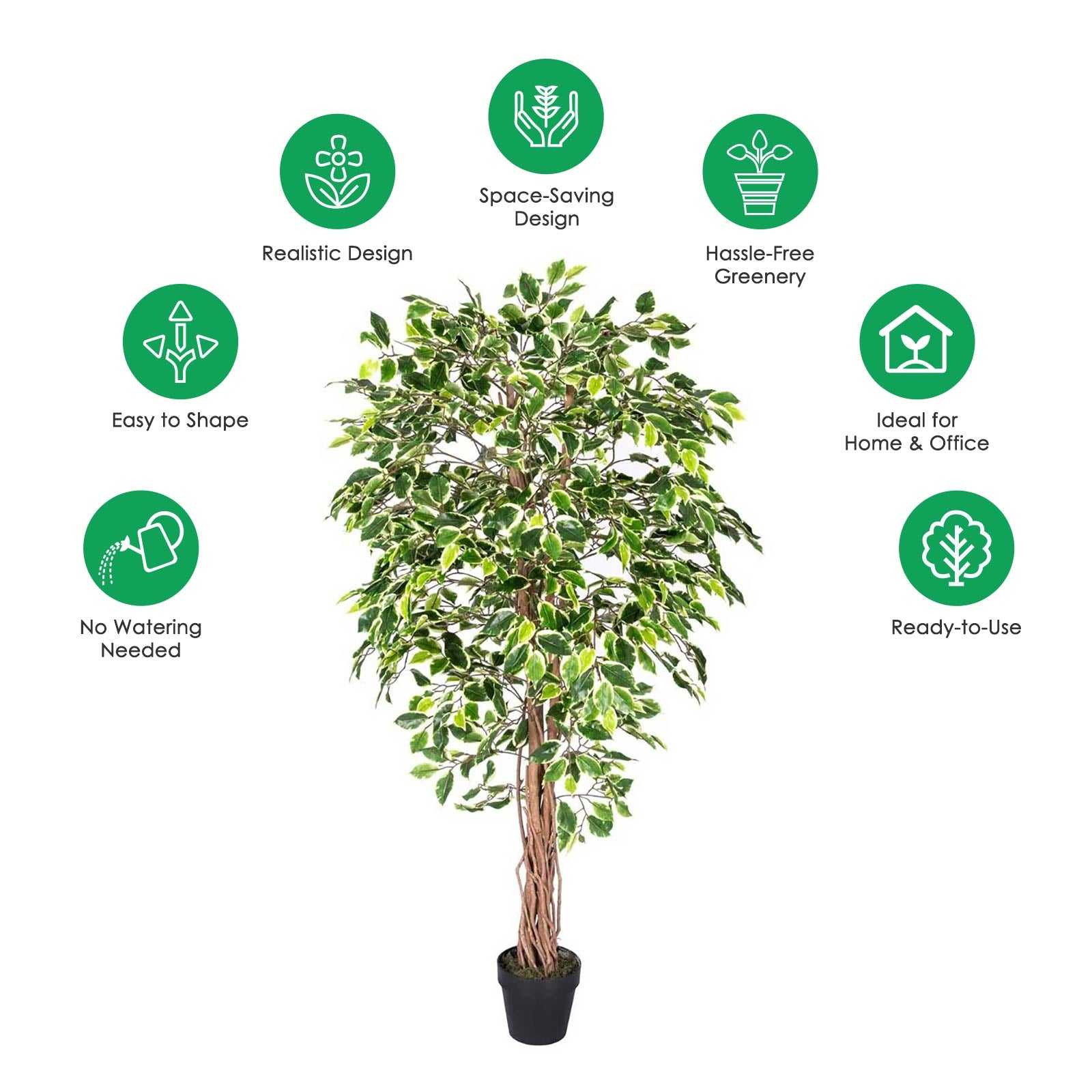 Artificial Handcrafted Ficus Tree With Real Wood Trunk | 6ft | Multi Colour