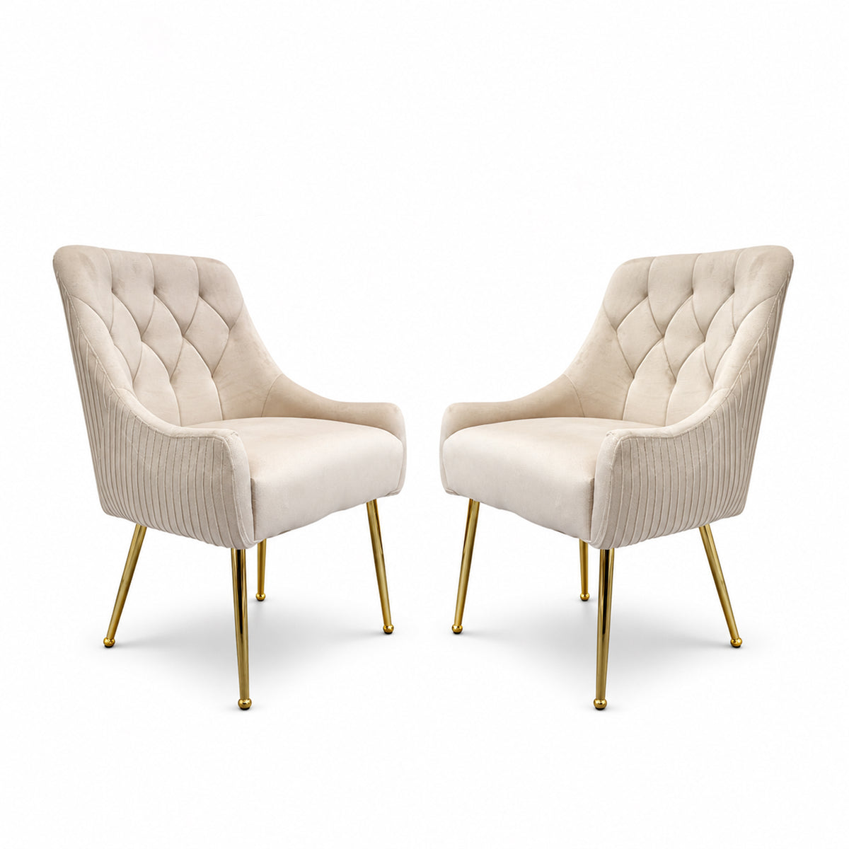 Dining Chairs Upholstered Tufted Velvet Kitchen Chairs | Set of 2 | Cream