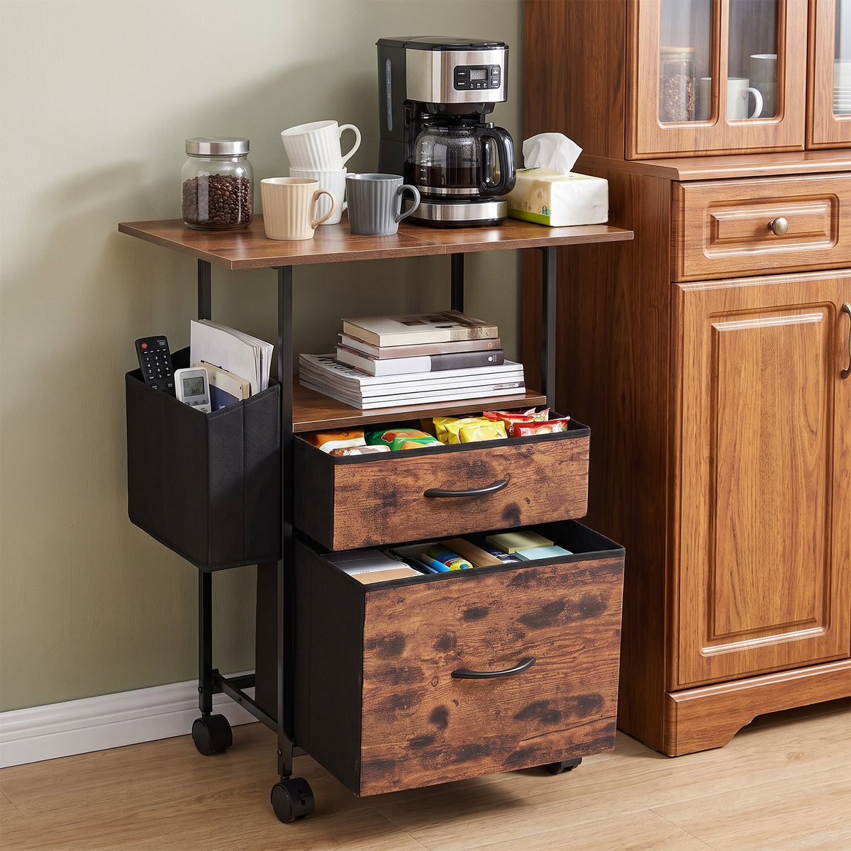 Vintage Filing Cabinet With Casters | 2 Drawer | Black & Brown