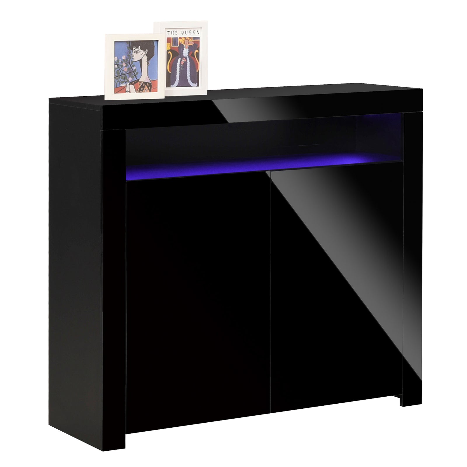 Modern High Gloss Rgb Led Cabinet Cupboard Console | One Size | Black