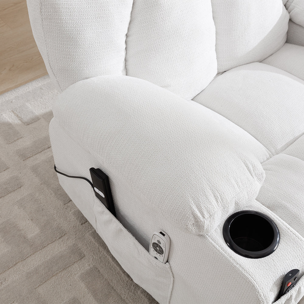 Electric Power Lift Recliner Chair With Heat & Massage, Chenille Fabric Recliner | White