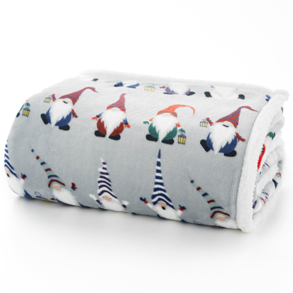 Snuggle Warm Fleece 140x180cm Throw Gonk Gnome Hey Ho Silver