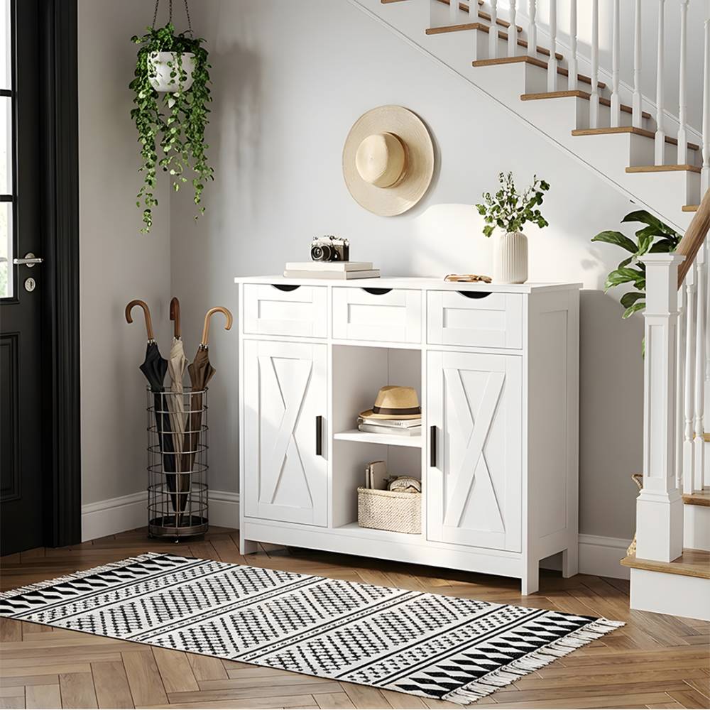 Wooden Sideboard Storage Cabinet With 3 Drawers And 2 Doors