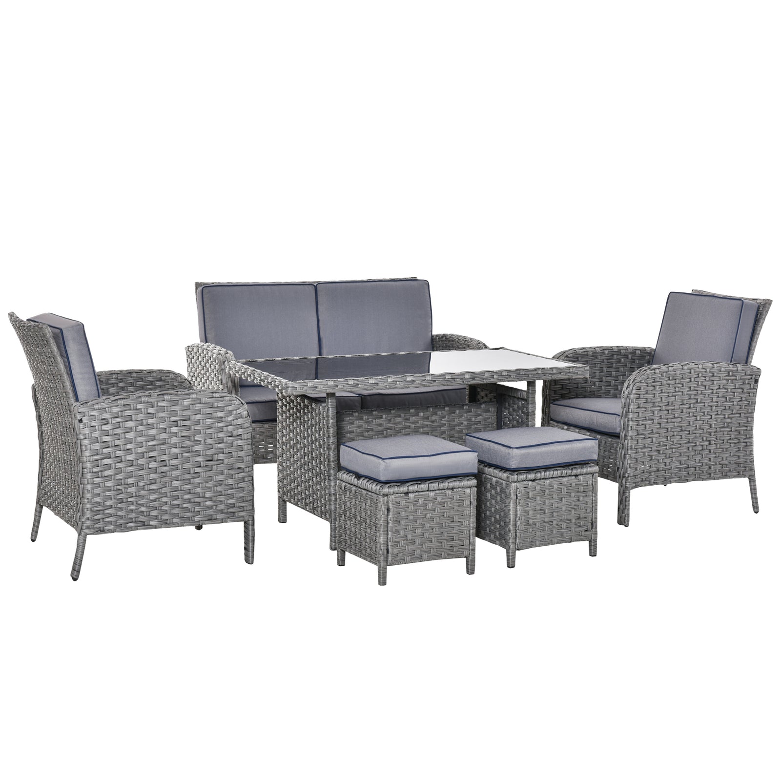 6 Pcs All Weather Pe Rattan Set W/ Cushions