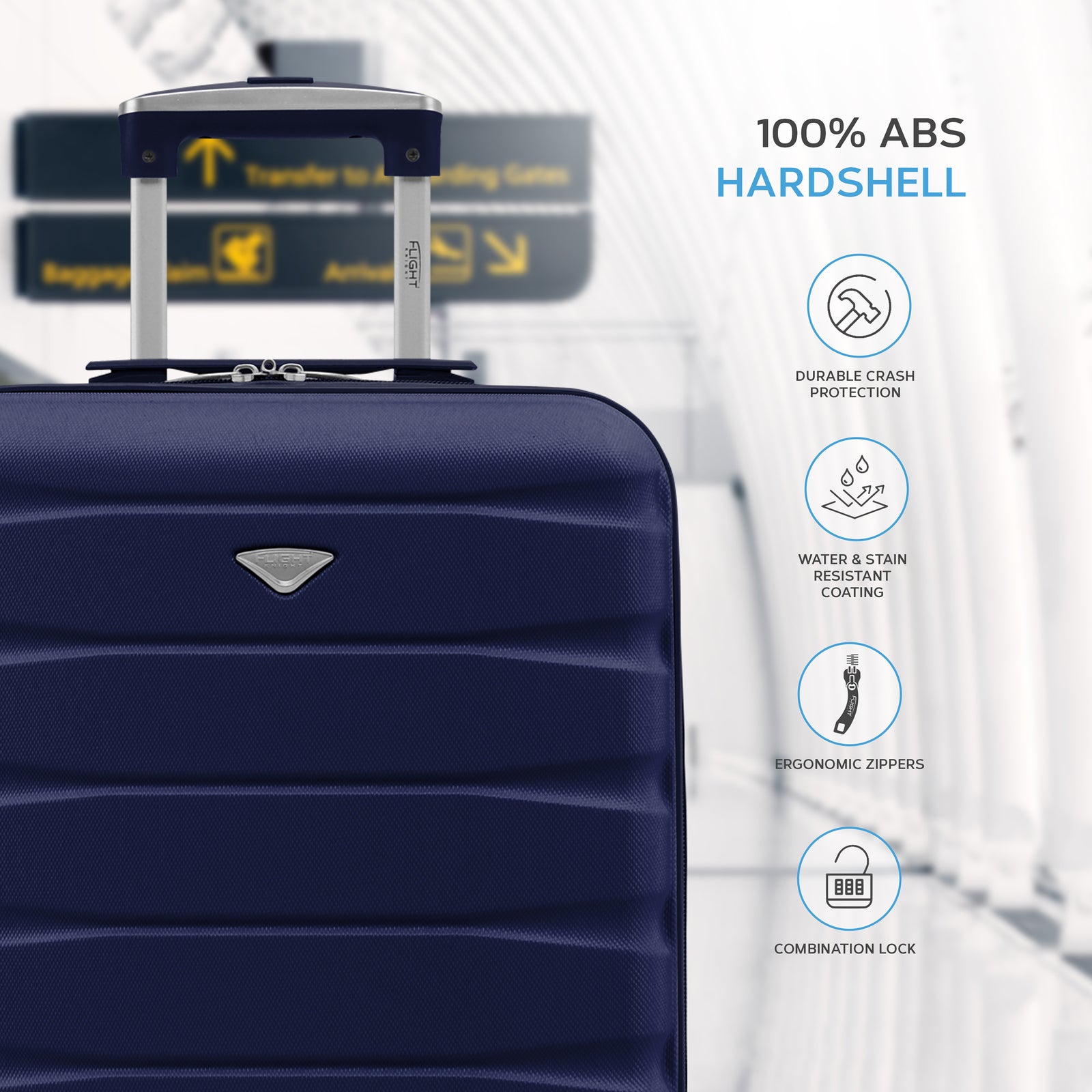55x40x20cm Lightweight Luggage Hard Shell Cabin Suitcase 60+ Airlines Approved - Carry On Case - 4 Wheels | 55 x 40 x 20cm | Navy Blue