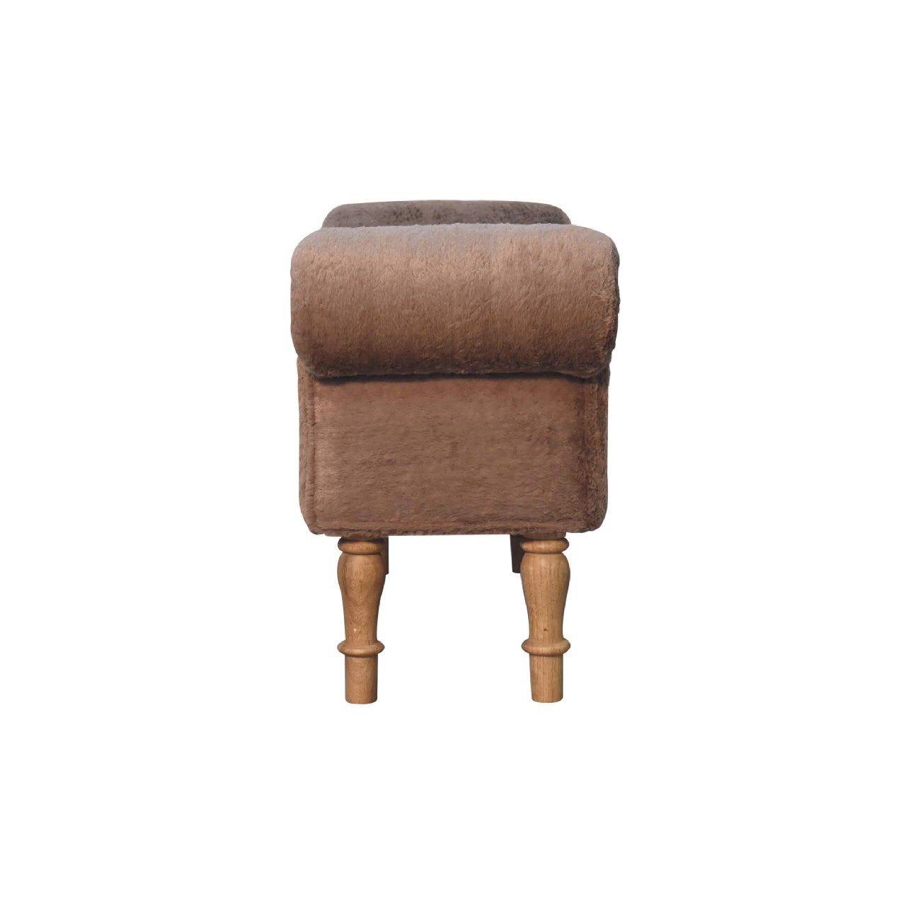 Solid Wood Mocha Faux Fur Bedroom Bench