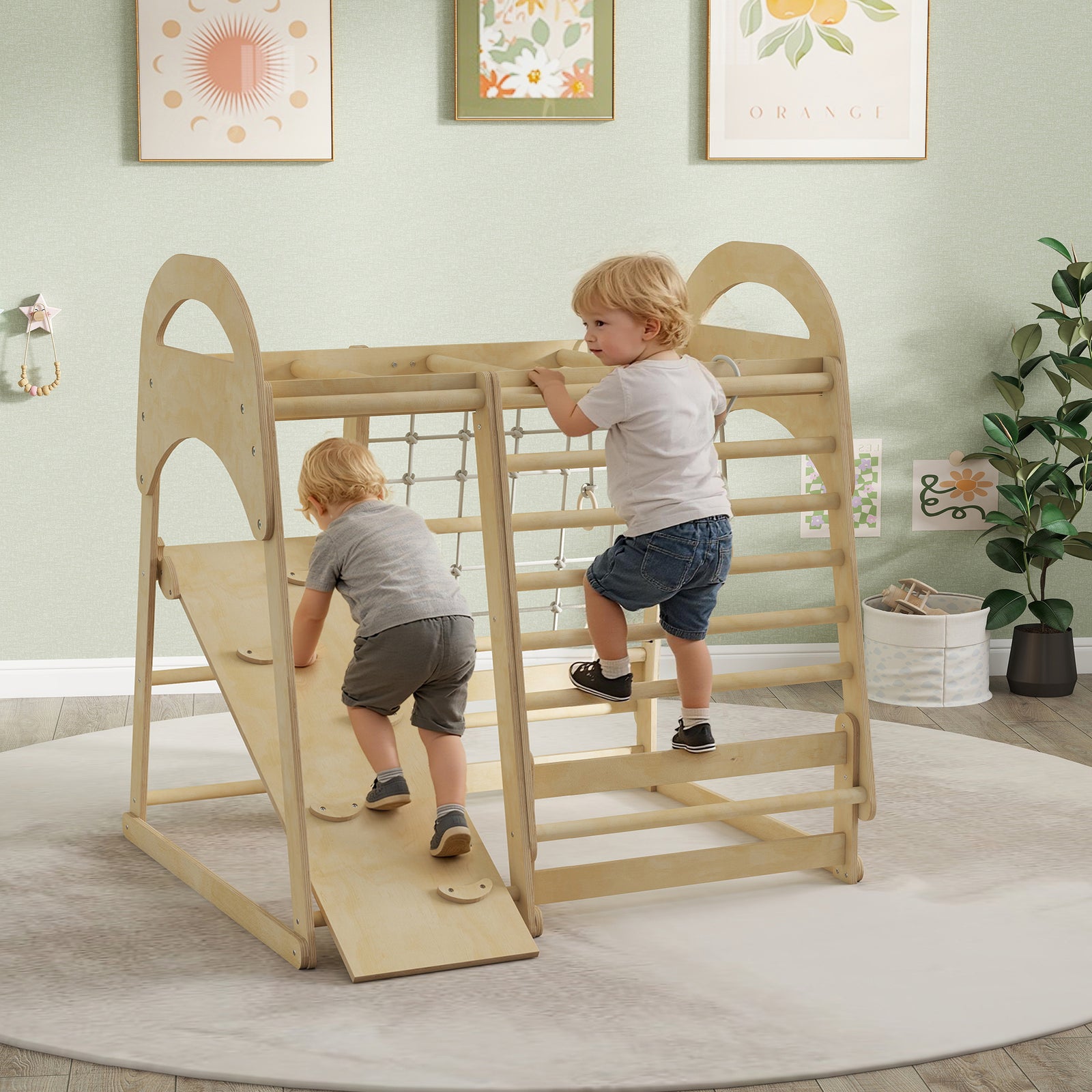 AIYAPLAY 6 In 1 Kids Climbing Frame With Slide, Monkey Bars, Ladder