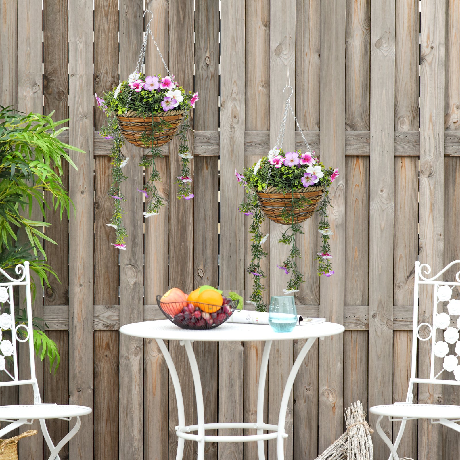 Set Of 2 Artificial Plants, Azalea Flowers In Basket