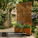 Metal Privacy Screen With Plant Pot - Leaf | Rust