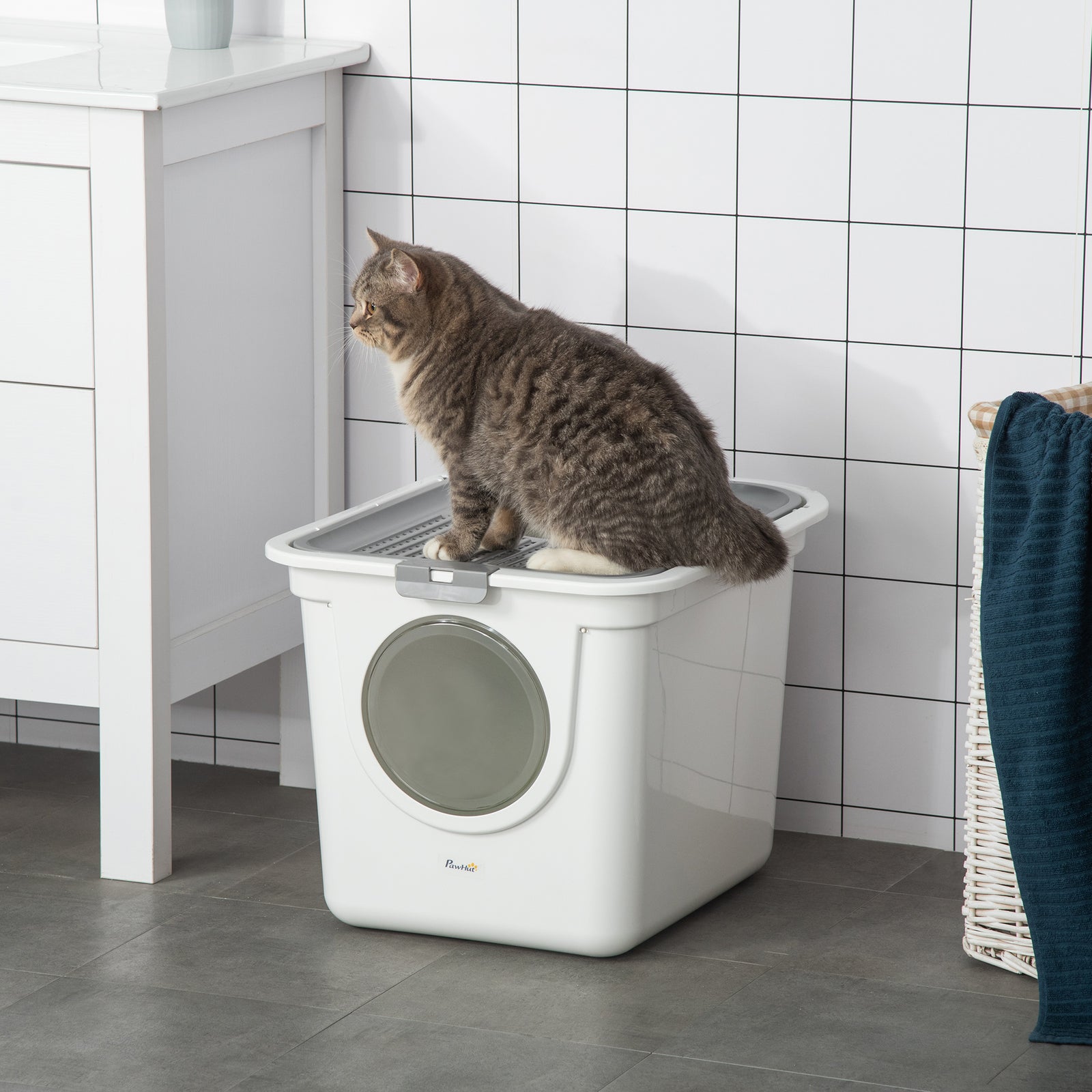 Cat Litter Tray With Front Entrance, Top Exit