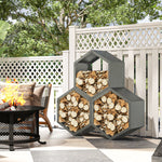Steel Firewood Log Rack Fireplace Log Holder | Gray