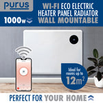 Wifi Smart Electric Radiator Panel Heater White Wall Mounted Or Floor Standing Bathroom Safe Timer And Thermostat | 1000w | White