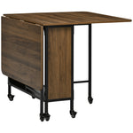 Mobile Drop Leaf Dining Table On Wheels With Storage Shelf | Brown
