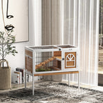 Wooden Rabbit Hutch, Small Animal House W/ Removable Tray, Openable Roof | Yellow