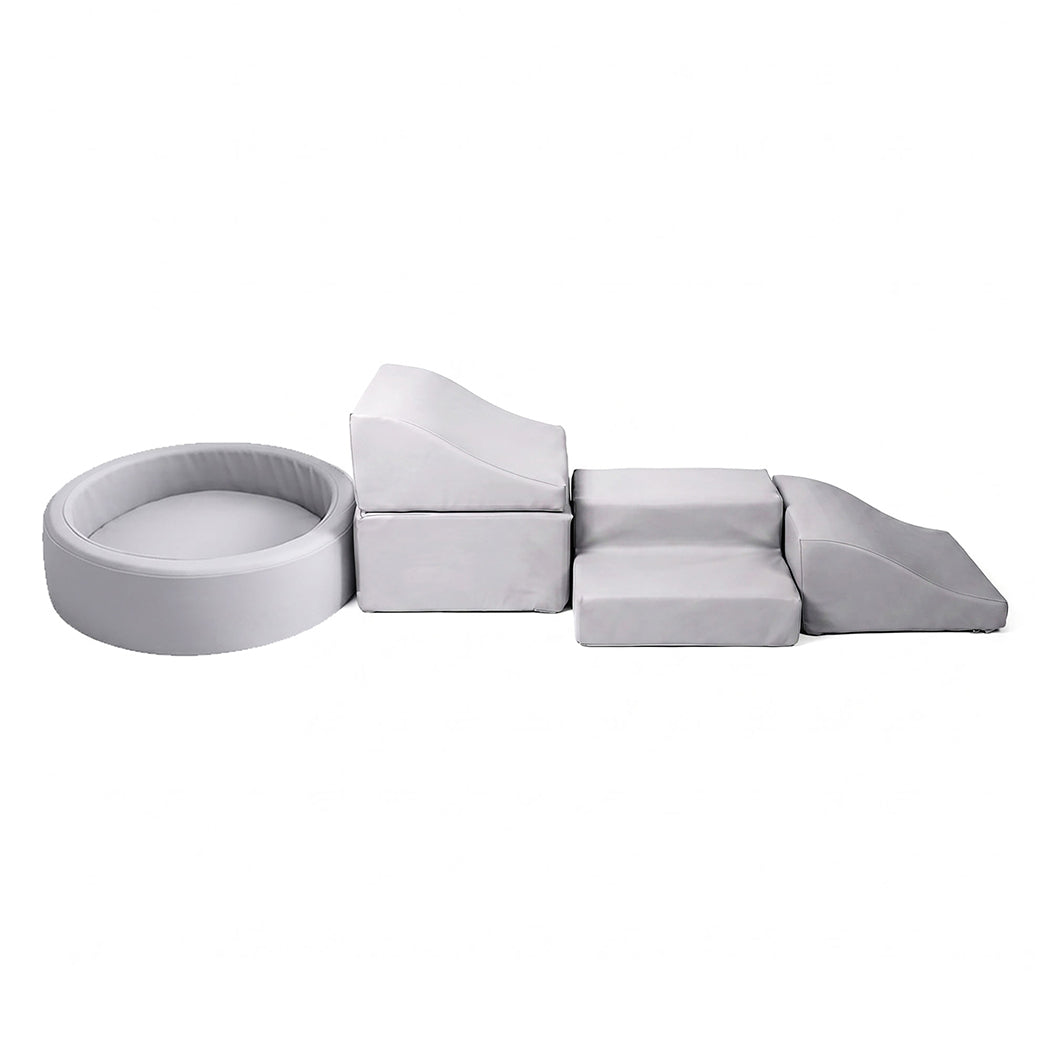 Soft Play Set 5pc Pu Leather Foam Blocks Baby Climbing Sliding Indoor Grey | Grey