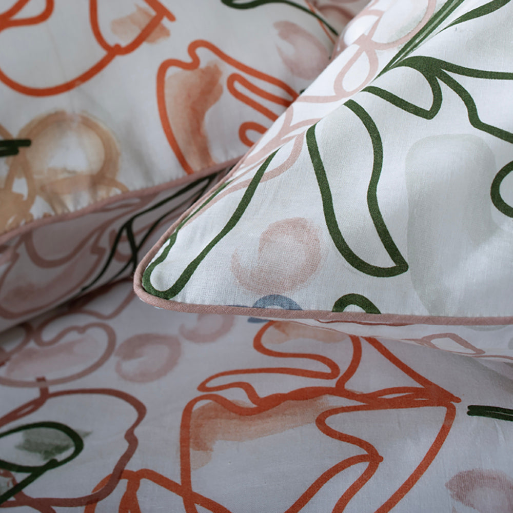 Naïve Floral 100% Cotton Duvet Cover Set With Piped Edging | Single | Multi Colour