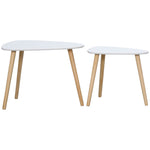 Side Table Set Of 2 Nested Coffee Table With Solid Wood Legs | White