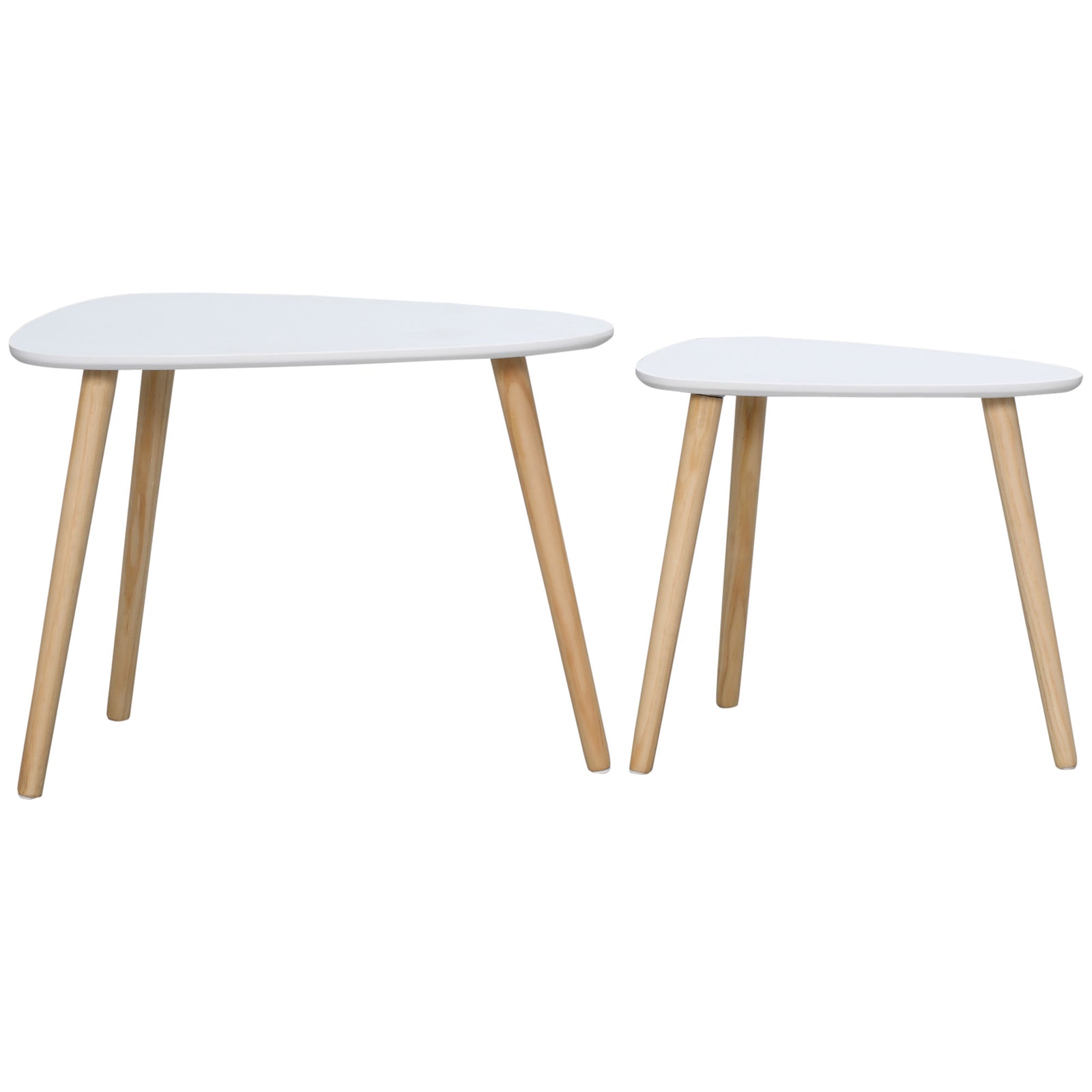 Side Table Set Of 2 Nested Coffee Table With Solid Wood Legs | White