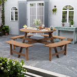 8 Seater Round Wood Picnic Table And Bench Set